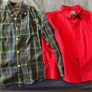 Ralph Lauren Green Tartan Plaid Shirt & Perry Ellis Red Button-Down